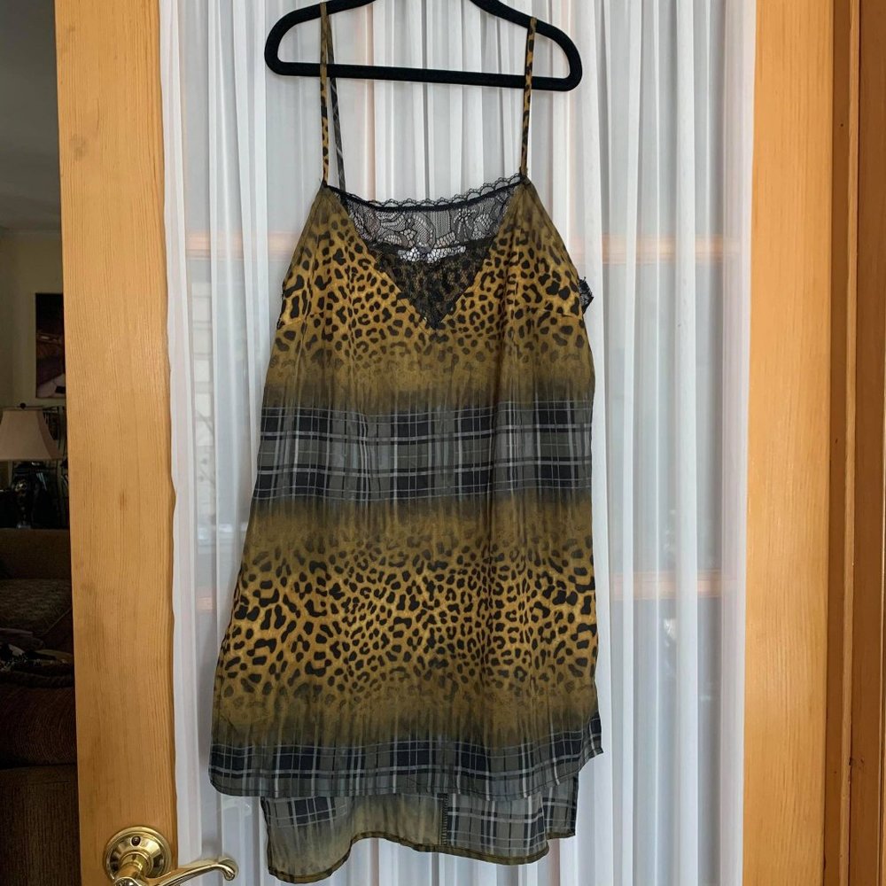 BCBG Animal Print and Plaid Slip Shirt